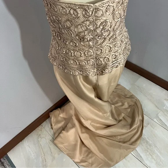 Jovani Beaded Evening Gown Beige Neutral MOB Floor Length Dress Ornate Occasion - Picture 9 of 12